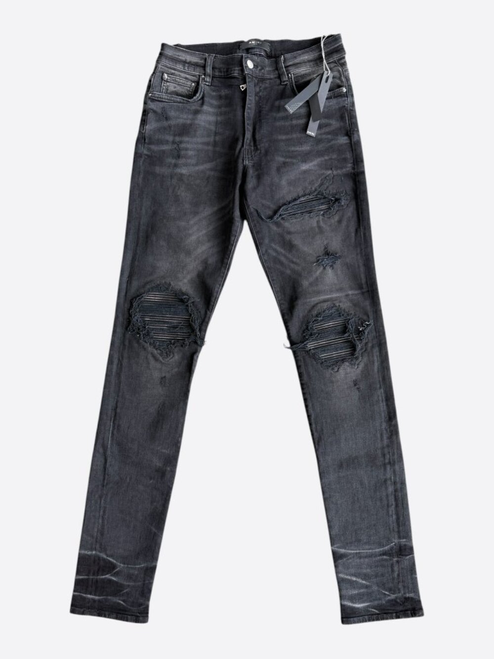 Amiri Aged Black Leather Patch MX1 Jeans
